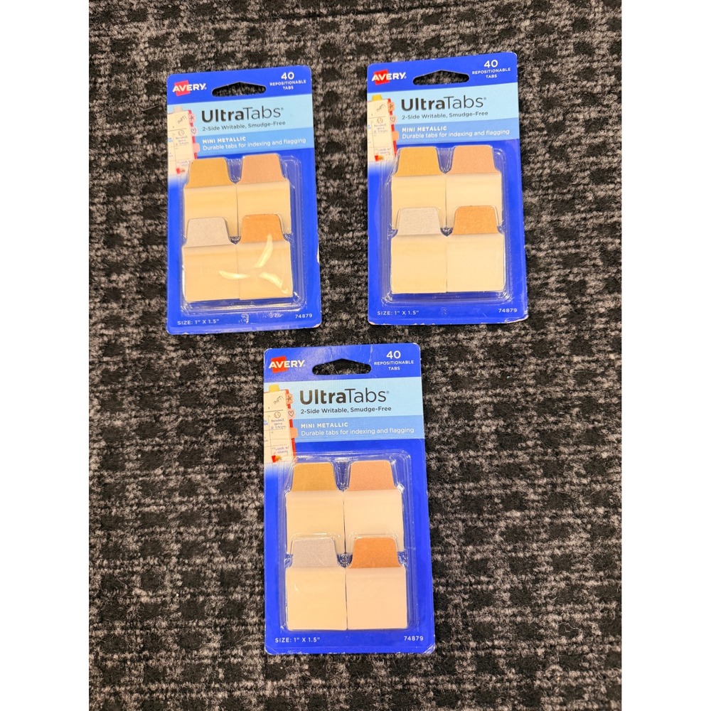 3 Avery UltraTabs Mini‎ Metallic 40 Repositionable Tabs